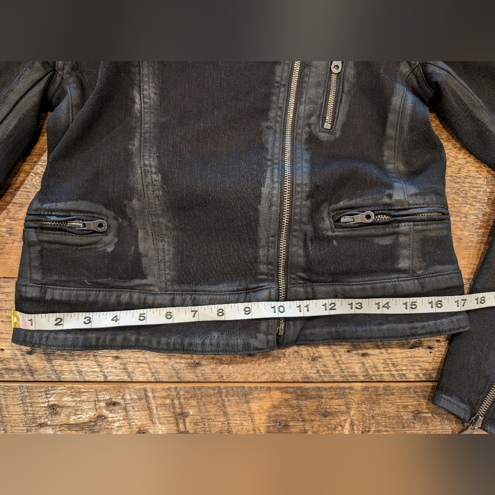 PAIGE Jean Jacket Sydney Women's Small Moto Sherpa Coated Black Stretch Denim - Picture 10 of 16
